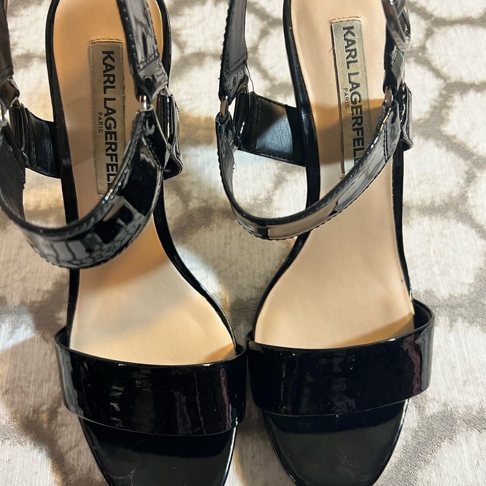 Karl Lagerfeld Black Patent Leather Sandals